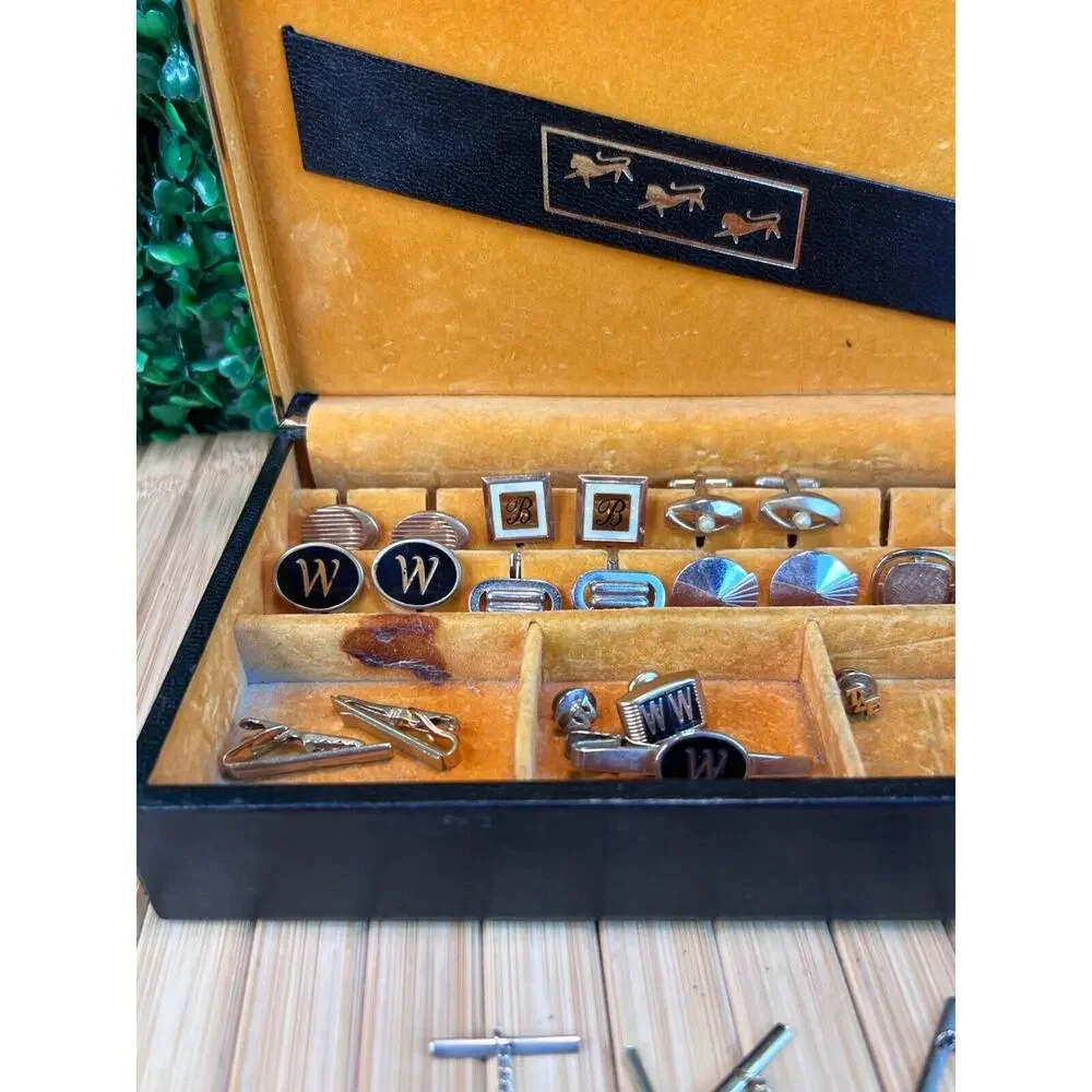 Vintage Cufflinks 7 Sets Swank Mens Jewelry Box Cuff Links Midcentury Retro